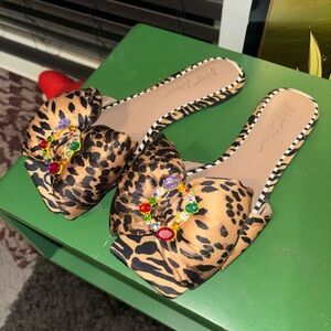 Betsey Johnson Leopard Print Mules with Jewel Accents